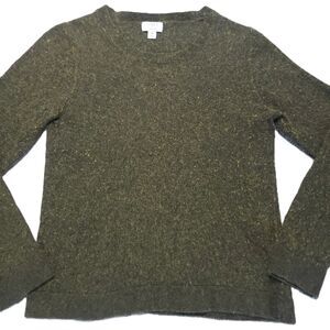 J Crew Teddie Womens M  Sweater Green Wool Blend Soft Knit Cozy Pullover